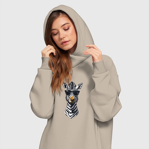 Женская толстовка-платье Зебра в солнечных очках / Миндальный – фото 3