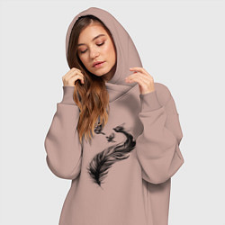 Женское худи-платье Большое перо и три птицы, цвет: пыльно-розовый — фото 2