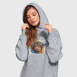 Женское худи-платье Шотландский волосатый бык, цвет: меланж — фото 2