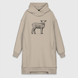 Женское худи-платье Ягненок в профиль, цвет: миндальный