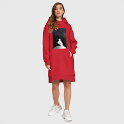 Женское худи-платье Ванпанчмен Сайтама на луне, цвет: красный — фото 2
