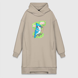 Женское худи-платье Голубая сойка, цвет: миндальный