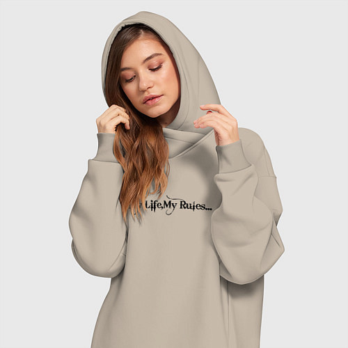 Женская толстовка-платье My life my rules / Миндальный – фото 3