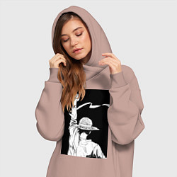 Женское худи-платье Ван Пис Луффи Монки Д, цвет: пыльно-розовый — фото 2