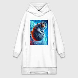 Женское худи-платье Space cat - ai art, цвет: белый