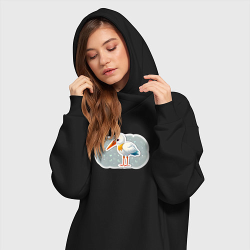 Женская толстовка-платье Птенец черно белого аиста / Черный – фото 3