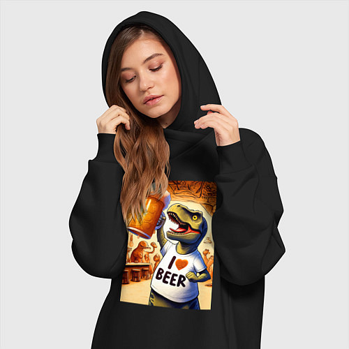 Женская толстовка-платье I love beer - ai art / Черный – фото 3