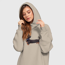 Женское худи-платье Мультяшная собака такса, цвет: миндальный — фото 2