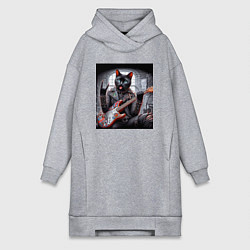 Женская толстовка-платье Чёрный котяра рок гитарист