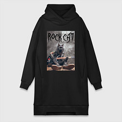 Женское худи-платье Rock cat - ai art, цвет: черный