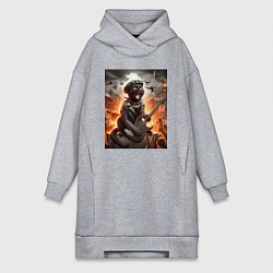 Женское худи-платье Чёрный котик играет на гитаре - нейросеть, цвет: меланж