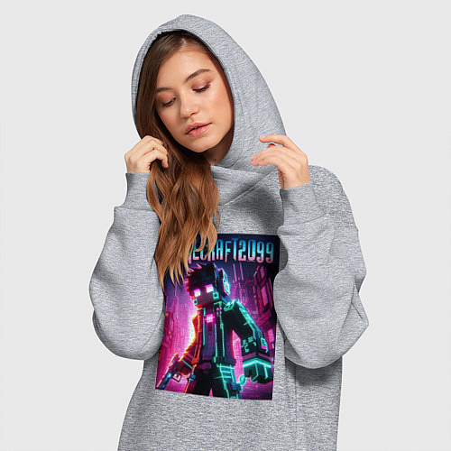 Женская толстовка-платье Minecraft - ai art fantasy neon / Меланж – фото 3