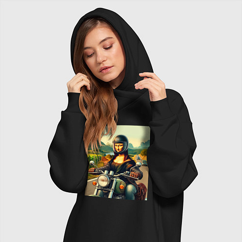 Женская толстовка-платье Mona Lisa on a motorcycle - ai art / Черный – фото 3