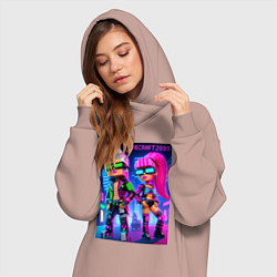 Женское худи-платье Barbie and Ken - Minecraft 2099 ai art collaborati, цвет: пыльно-розовый — фото 2