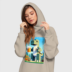 Женское худи-платье Коллаба пивозавра и Майнкрафта - нейросеть, цвет: миндальный — фото 2