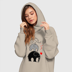 Женское худи-платье Милые слоники, цвет: миндальный — фото 2