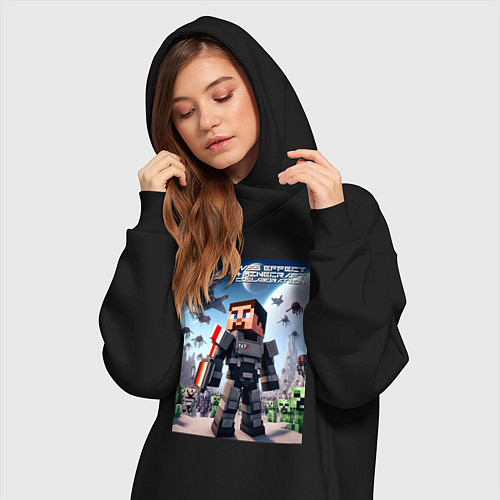 Женская толстовка-платье Mass effect and Minecraft - collaboration / Черный – фото 3