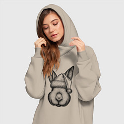 Женское худи-платье Кролик в новогодней шапке, цвет: миндальный — фото 2