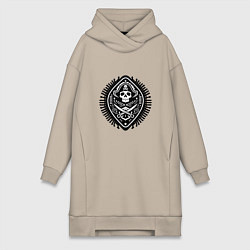 Женское худи-платье Черная метка пирата, цвет: миндальный
