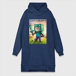 Женское худи-платье Котёнок Майнкрафт - коллаба нейросеть, цвет: тёмно-синий