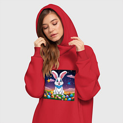 Женское худи-платье Кролик под звёздами, цвет: красный — фото 2