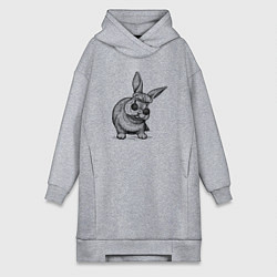 Женское худи-платье Зайчик в шапке и очках, цвет: меланж
