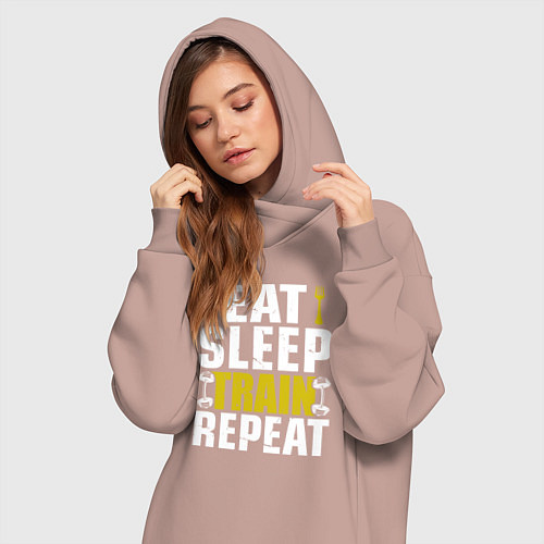 Женская толстовка-платье Eat sleep train / Пыльно-розовый – фото 3