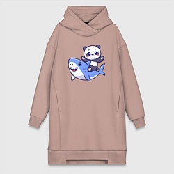 Женское худи-платье Панда и акула, цвет: пыльно-розовый