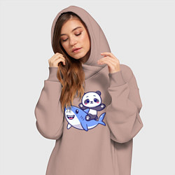 Женское худи-платье Панда и акула, цвет: пыльно-розовый — фото 2