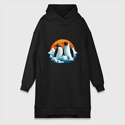 Женское худи-платье Пингвины среди льдов, цвет: черный