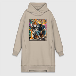 Женская толстовка-платье Чувак хипстер с тигром - нейросеть