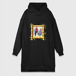 Женская толстовка-платье Попугай в рамке из бамбука