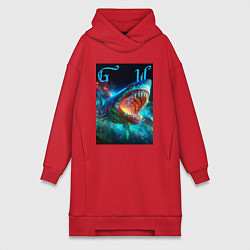 Женское худи-платье Great white space shark - ai art, цвет: красный