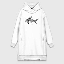 Женское худи-платье Хитрая акула, цвет: белый