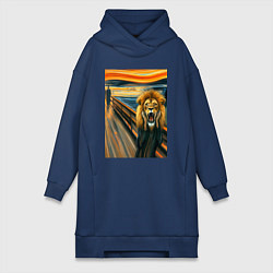 Женское худи-платье Лев кричит - мем картина от нейросети, цвет: тёмно-синий