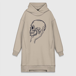 Женское худи-платье Череп в руке, цвет: миндальный