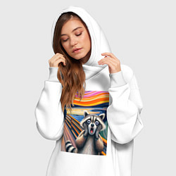 Женское худи-платье Енот кричит - мем нейросеть, цвет: белый — фото 2