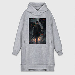 Женское худи-платье Мэгуми Фусигуро арт Магическая битва, цвет: меланж