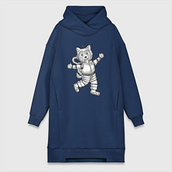 Женское худи-платье Пёсик астронавт, цвет: тёмно-синий