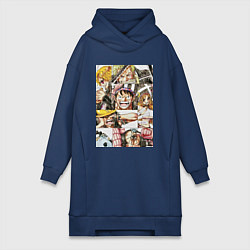 Женское худи-платье Ван-Пис Луффи Монки Д коллаж, цвет: тёмно-синий