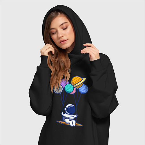 Женская толстовка-платье Качели в космосе / Черный – фото 3