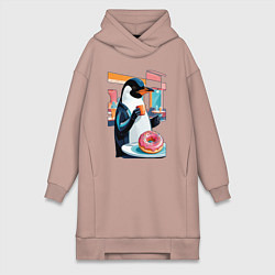 Женское худи-платье Пончик для пингвина, цвет: пыльно-розовый