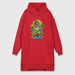 Женское худи-платье Крокодил играет на гитаре жарким летом, цвет: красный