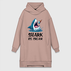 Женское худи-платье Shark ice cream - ai art, цвет: пыльно-розовый