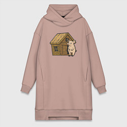Женское худи-платье Свинка и деревянный дом, цвет: пыльно-розовый