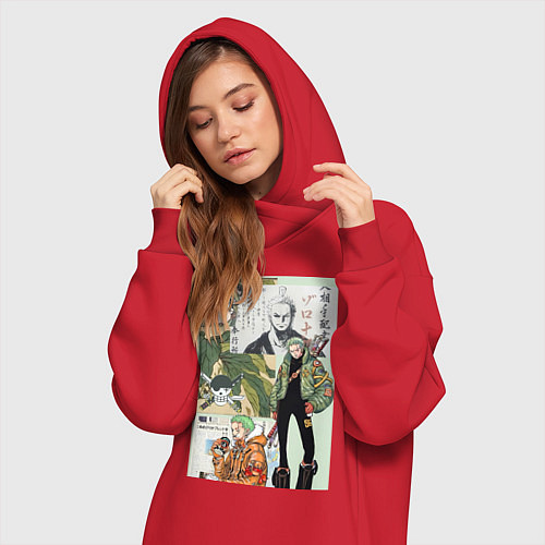 Женская толстовка-платье Ван-Пис Зоро Ророноа коллаж сильнейший мечник / Красный – фото 3