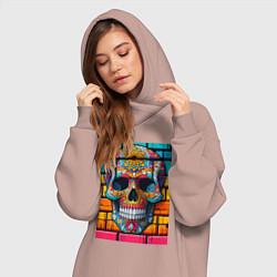 Женское худи-платье Череп - граффити от нейросети, цвет: пыльно-розовый — фото 2