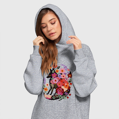 Женская толстовка-платье Лиса цветочный силуэт / Меланж – фото 3