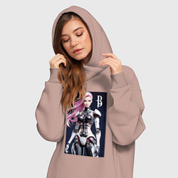 Женское худи-платье Cyber Barbie - ai art future, цвет: пыльно-розовый — фото 2