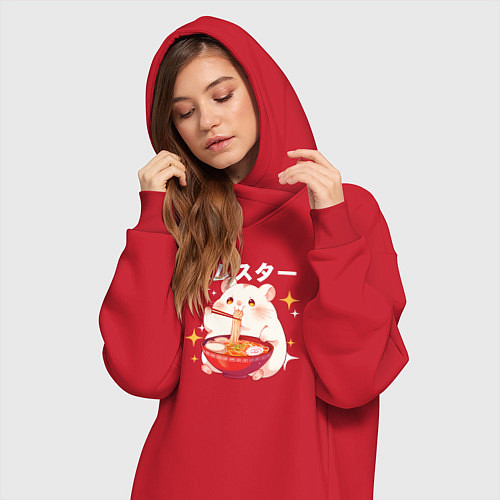 Женская толстовка-платье A hamster eats noodles / Красный – фото 3